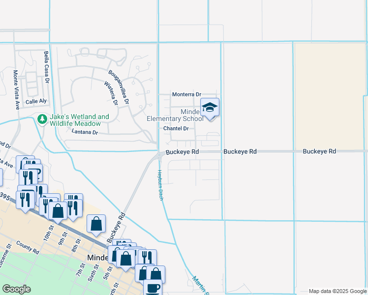 map of restaurants, bars, coffee shops, grocery stores, and more near 1702 Rosso Court in Minden