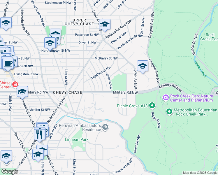 map of restaurants, bars, coffee shops, grocery stores, and more near 5410 30th Street Northwest in Washington