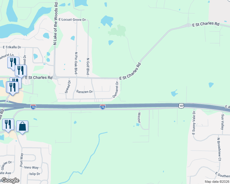 map of restaurants, bars, coffee shops, grocery stores, and more near 717 Demaret Drive in Columbia