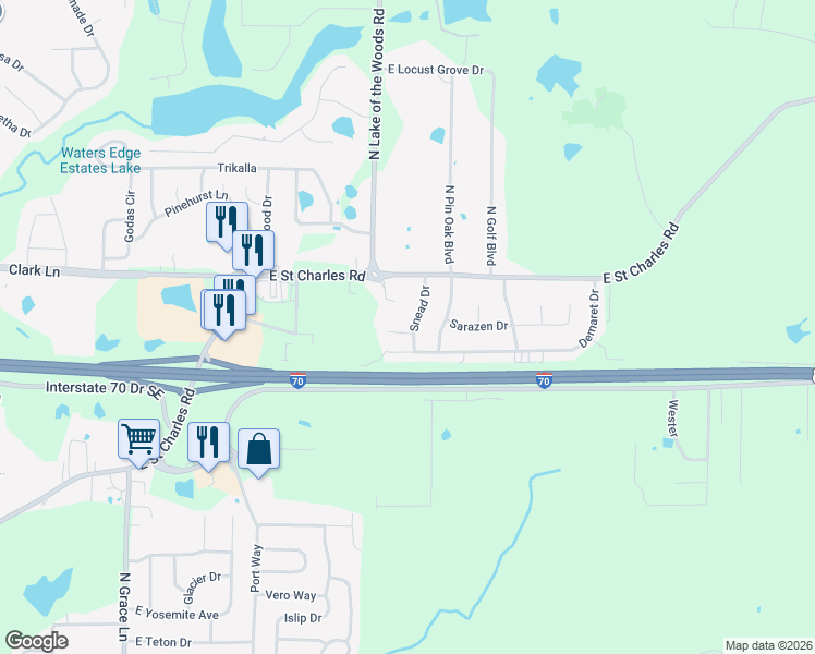 map of restaurants, bars, coffee shops, grocery stores, and more near 765 Demaret Drive in Columbia