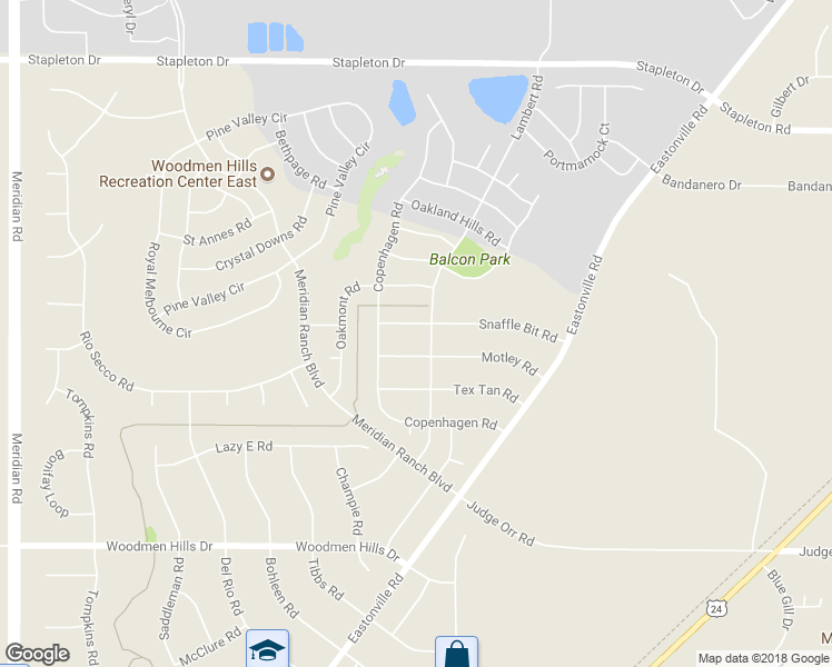 map of restaurants, bars, coffee shops, grocery stores, and more near 12345 Snaffle Bit Road in Peyton