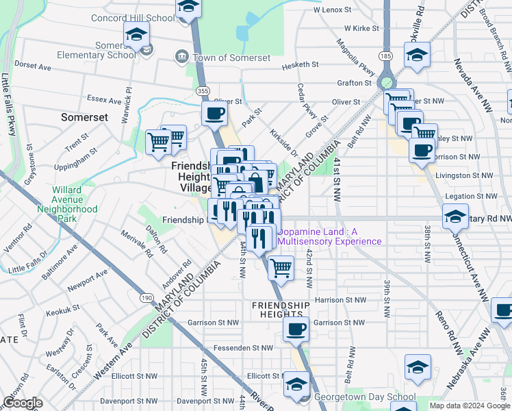 map of restaurants, bars, coffee shops, grocery stores, and more near 2 Wisconsin Circle in Chevy Chase