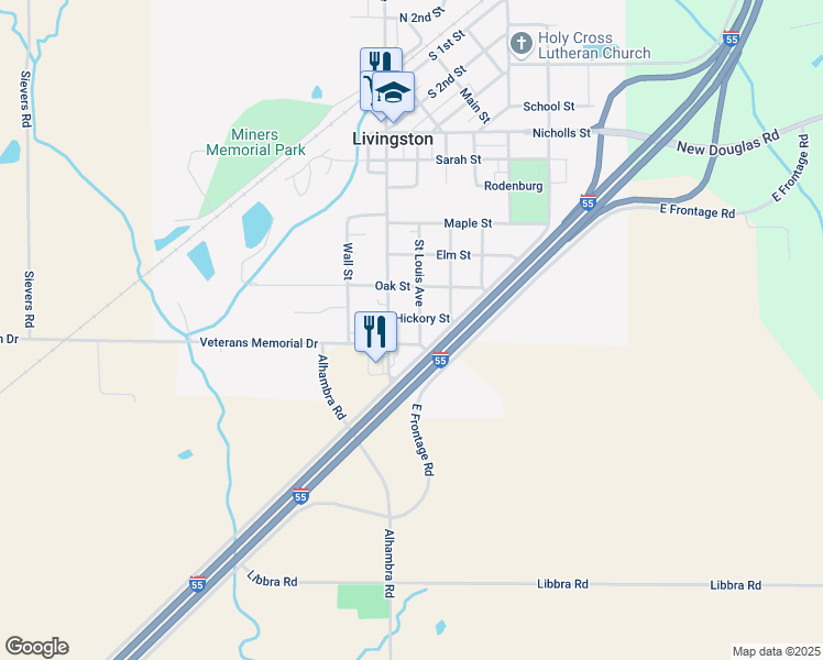map of restaurants, bars, coffee shops, grocery stores, and more near 902 U South Highway in New Douglas