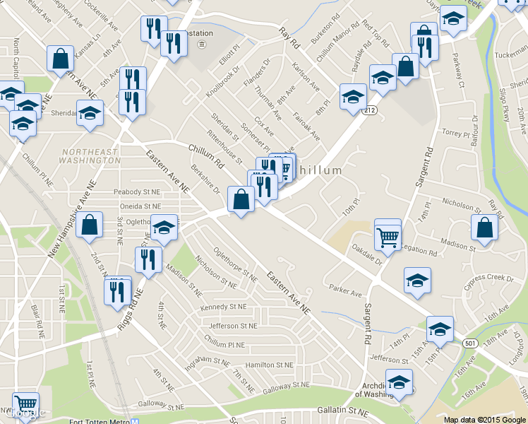 map of restaurants, bars, coffee shops, grocery stores, and more near 905 Chillum Rd in Chillum