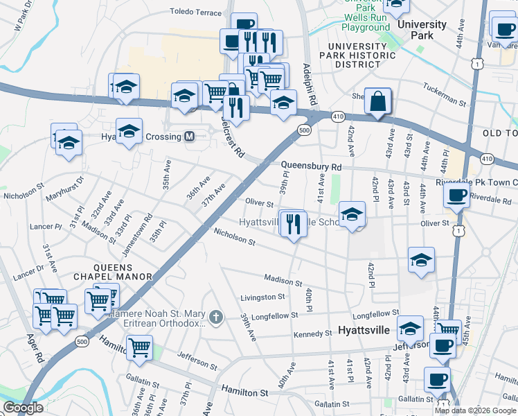 map of restaurants, bars, coffee shops, grocery stores, and more near 101 Independence Avenue Southeast in Washington