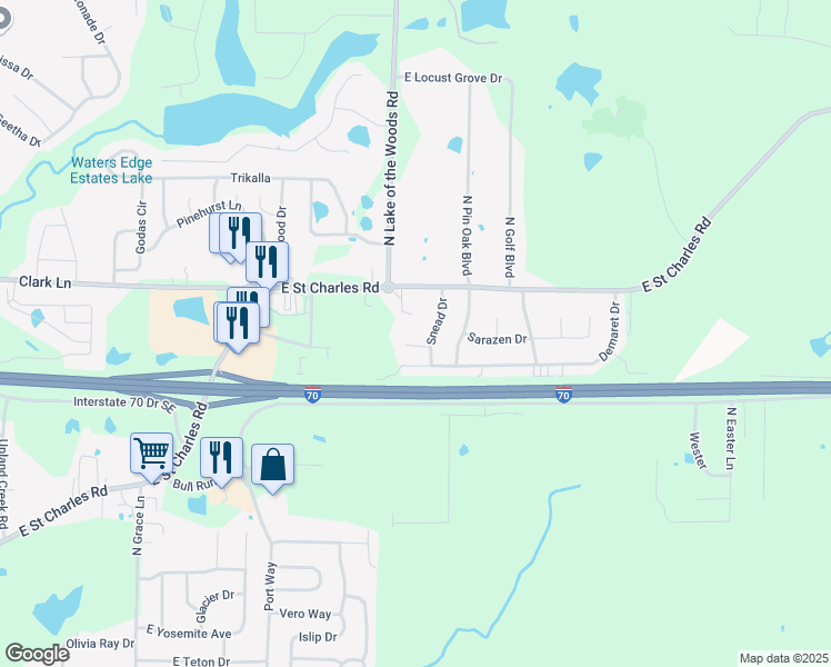 map of restaurants, bars, coffee shops, grocery stores, and more near 1204 Player Place in Columbia