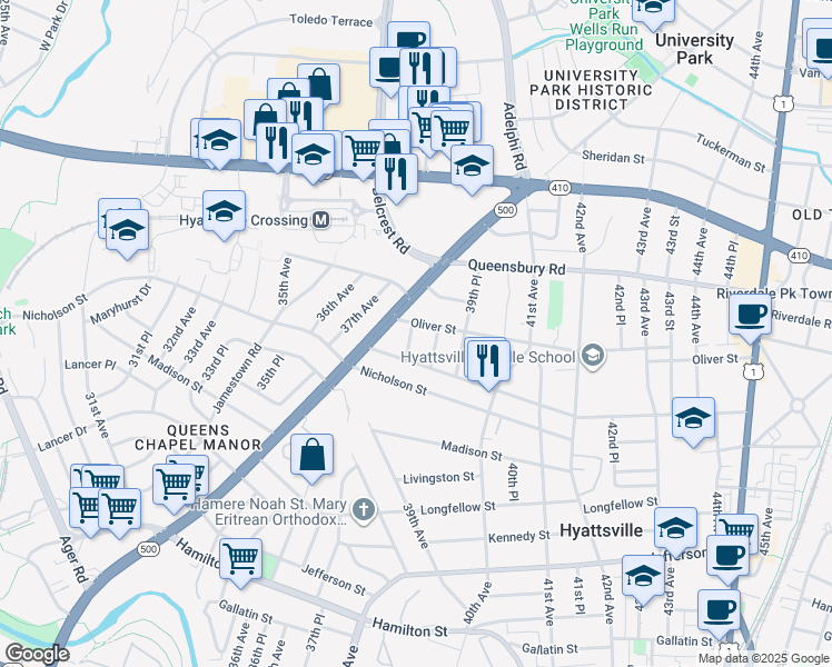 map of restaurants, bars, coffee shops, grocery stores, and more near 101 Independence Avenue Southeast in Washington