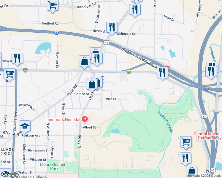 map of restaurants, bars, coffee shops, grocery stores, and more near 2105 Ammonette Street in Columbia