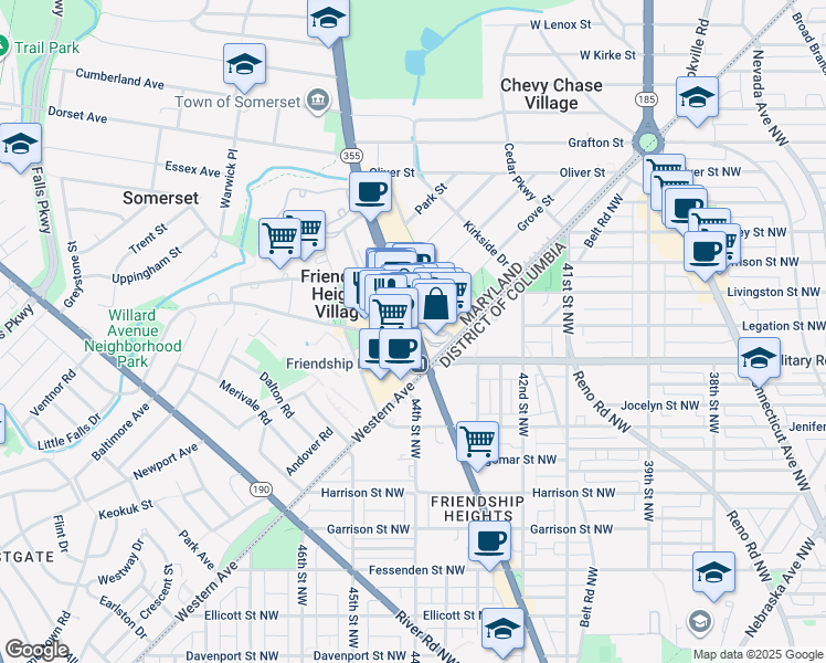 map of restaurants, bars, coffee shops, grocery stores, and more near 5404 Wisconsin Avenue in Chevy Chase