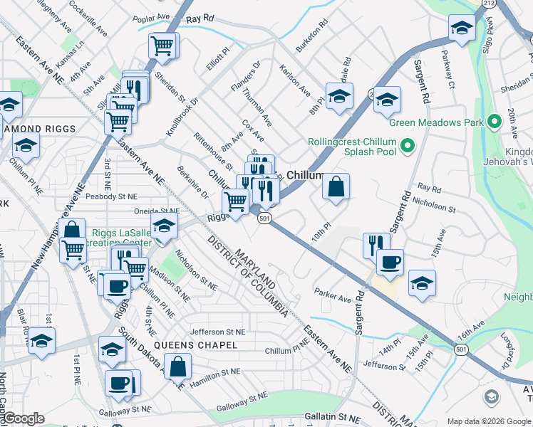 map of restaurants, bars, coffee shops, grocery stores, and more near 101 Independence Avenue Southeast in Washington
