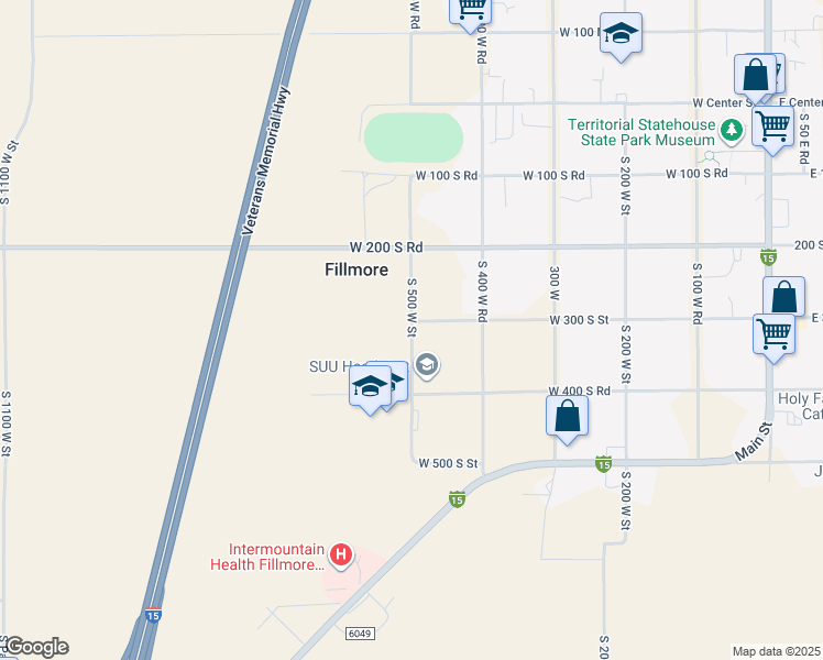 map of restaurants, bars, coffee shops, grocery stores, and more near 310 South 500 West Road in Fillmore