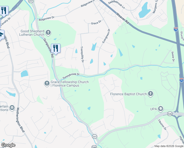 map of restaurants, bars, coffee shops, grocery stores, and more near 848 Sunnybrook Drive in Florence
