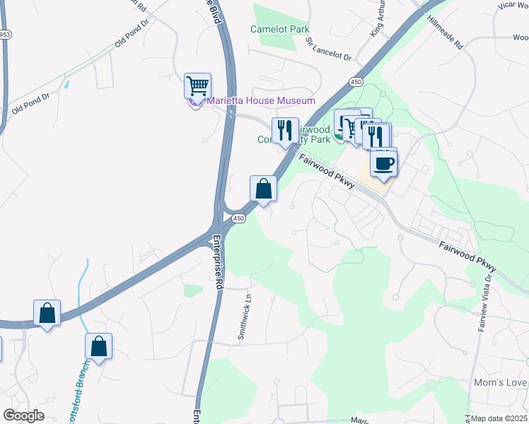 map of restaurants, bars, coffee shops, grocery stores, and more near 12205 Annapolis Road in Bowie