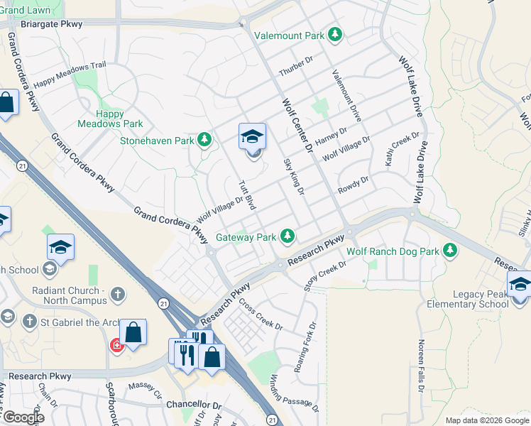 map of restaurants, bars, coffee shops, grocery stores, and more near 5763 Cisco Drive in Colorado Springs