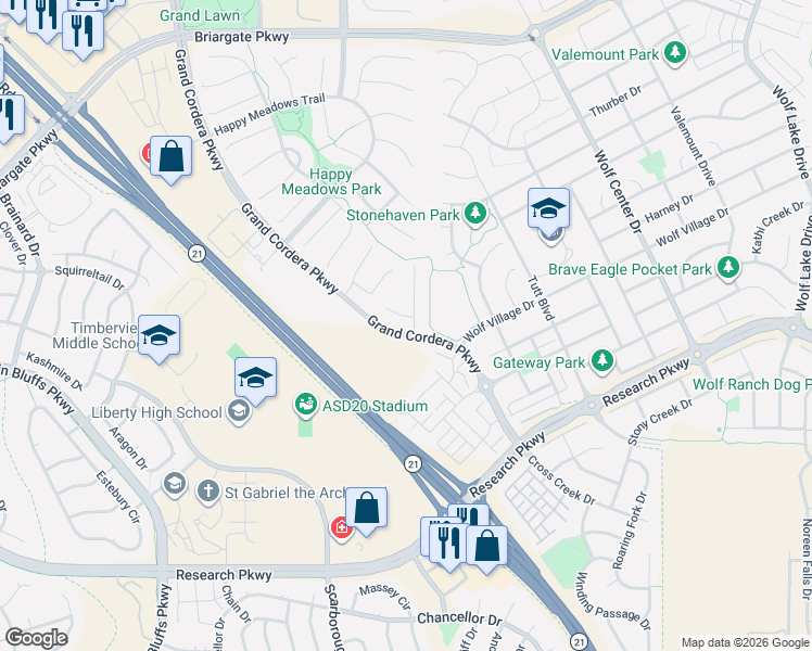 map of restaurants, bars, coffee shops, grocery stores, and more near 5261 Kenosha Pass Court in Colorado Springs