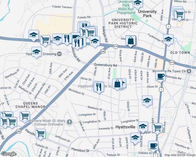 map of restaurants, bars, coffee shops, grocery stores, and more near 101 Independence Avenue Southeast in Washington
