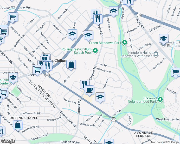 map of restaurants, bars, coffee shops, grocery stores, and more near 101 Independence Avenue Southeast in Washington