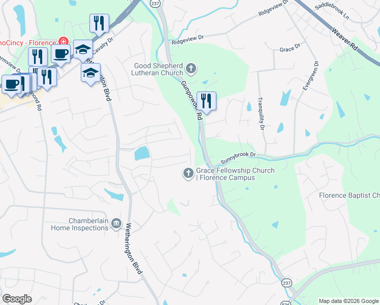 map of restaurants, bars, coffee shops, grocery stores, and more near 1800 Ashley Court in Florence