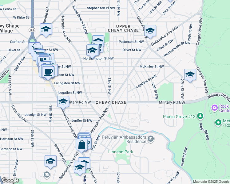 map of restaurants, bars, coffee shops, grocery stores, and more near 5424 Nebraska Avenue Northwest in Washington