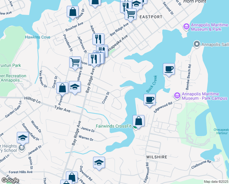 map of restaurants, bars, coffee shops, grocery stores, and more near 796 Fairview Avenue in Annapolis