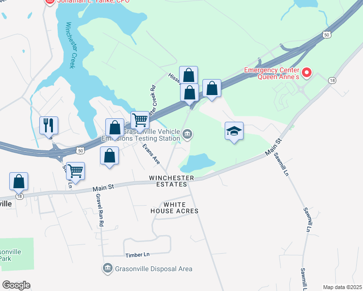 map of restaurants, bars, coffee shops, grocery stores, and more near 106 Fox Run in Grasonville