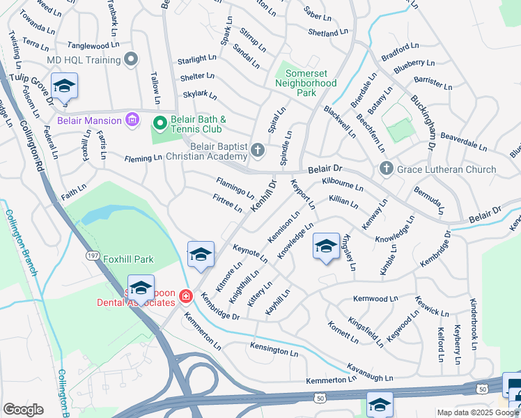 map of restaurants, bars, coffee shops, grocery stores, and more near 2711 Kenhill Drive in Bowie