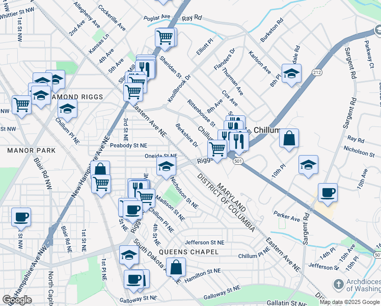 map of restaurants, bars, coffee shops, grocery stores, and more near 101 Independence Avenue Southeast in Washington