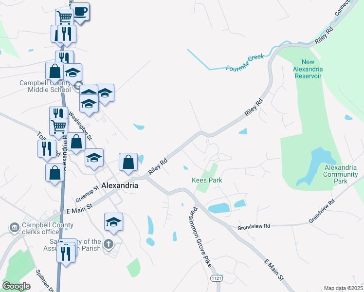 map of restaurants, bars, coffee shops, grocery stores, and more near 8298 Riley Road in Alexandria