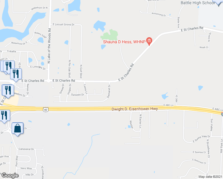 map of restaurants, bars, coffee shops, grocery stores, and more near 702 Demaret Drive in Columbia