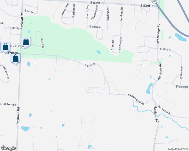 map of restaurants, bars, coffee shops, grocery stores, and more near 10907 East 87th Street in Kansas City