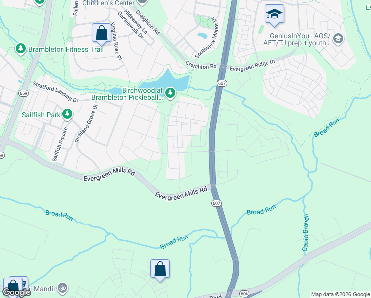 map of restaurants, bars, coffee shops, grocery stores, and more near 42876 Firefly Sonata Terrace in Brambleton