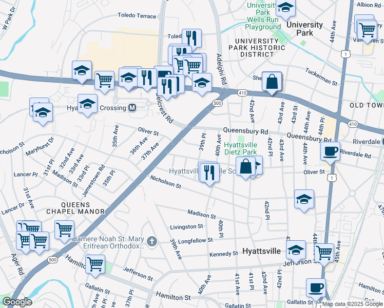 map of restaurants, bars, coffee shops, grocery stores, and more near 101 Independence Avenue Southeast in Washington