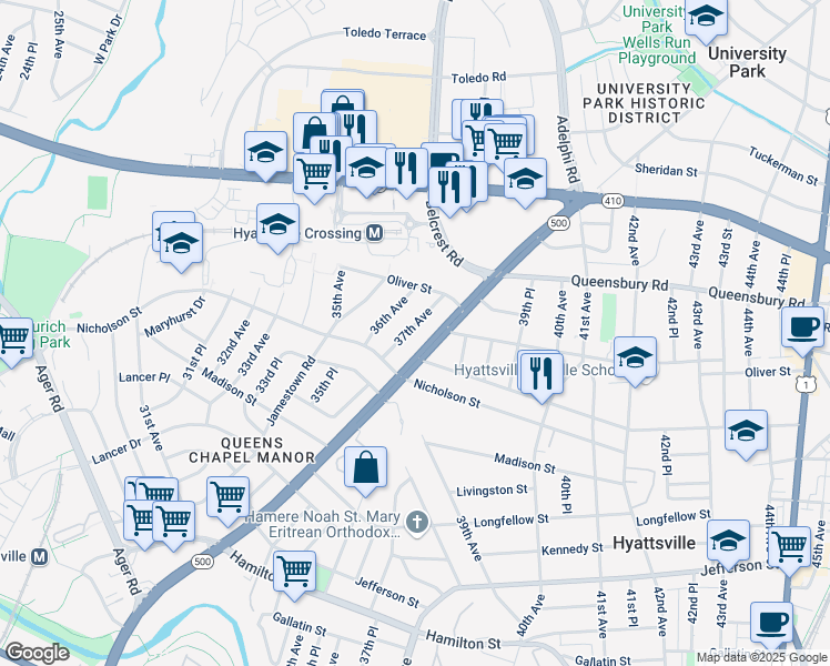 map of restaurants, bars, coffee shops, grocery stores, and more near 101 Independence Avenue Southeast in Washington