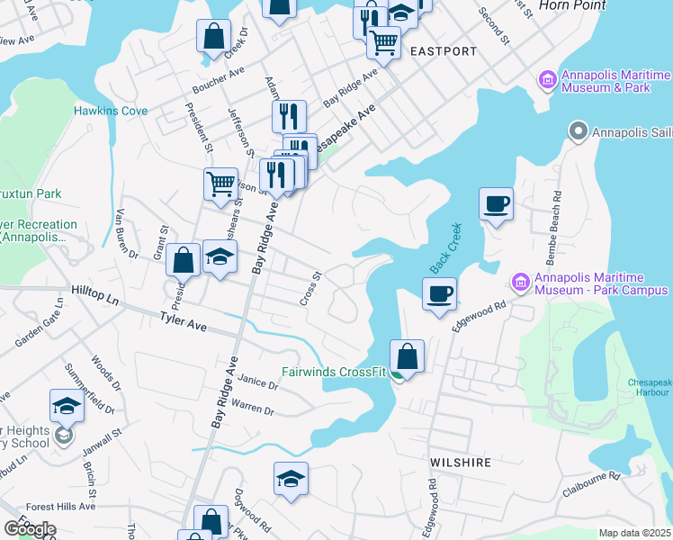 map of restaurants, bars, coffee shops, grocery stores, and more near 794 Fairview Avenue in Annapolis