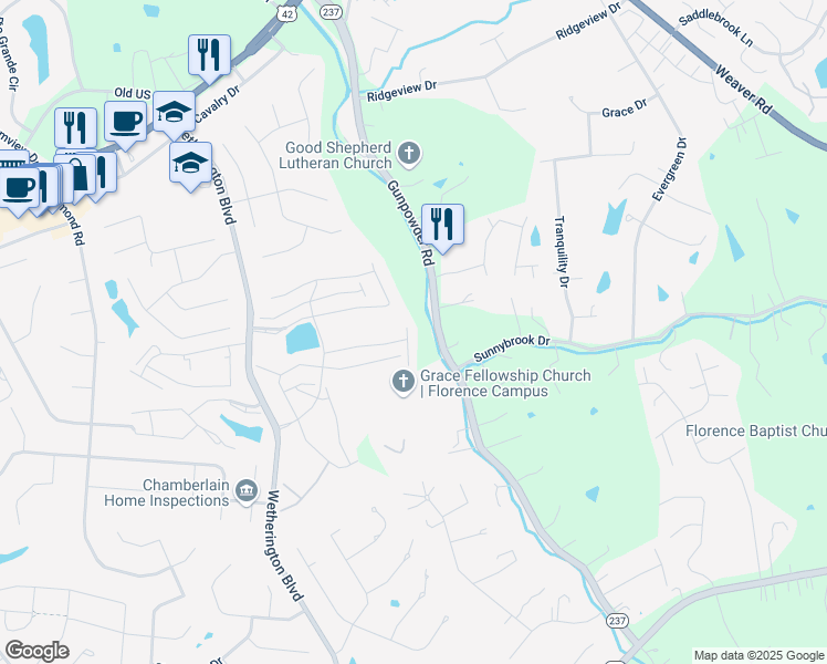 map of restaurants, bars, coffee shops, grocery stores, and more near 1800 Ashley Court in Florence