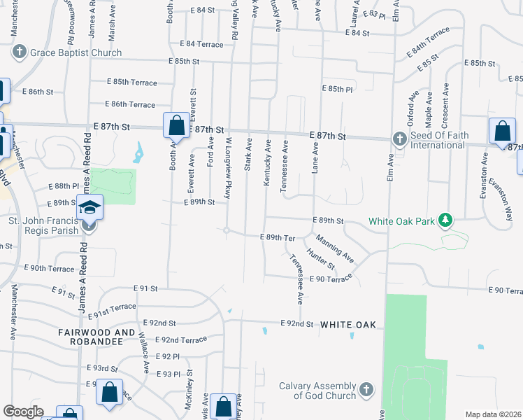 map of restaurants, bars, coffee shops, grocery stores, and more near 8817 Kentucky Avenue in Kansas City