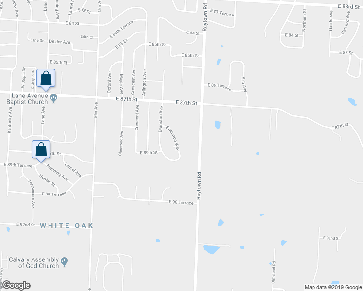 map of restaurants, bars, coffee shops, grocery stores, and more near 8839 Evanston Way in Kansas City