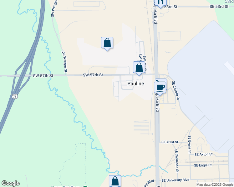 map of restaurants, bars, coffee shops, grocery stores, and more near 801 Southwest 57th Street in Topeka
