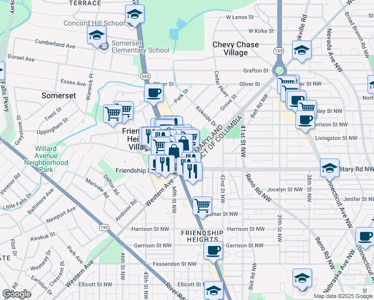 map of restaurants, bars, coffee shops, grocery stores, and more near 5425 Wisconsin Avenue in Chevy Chase