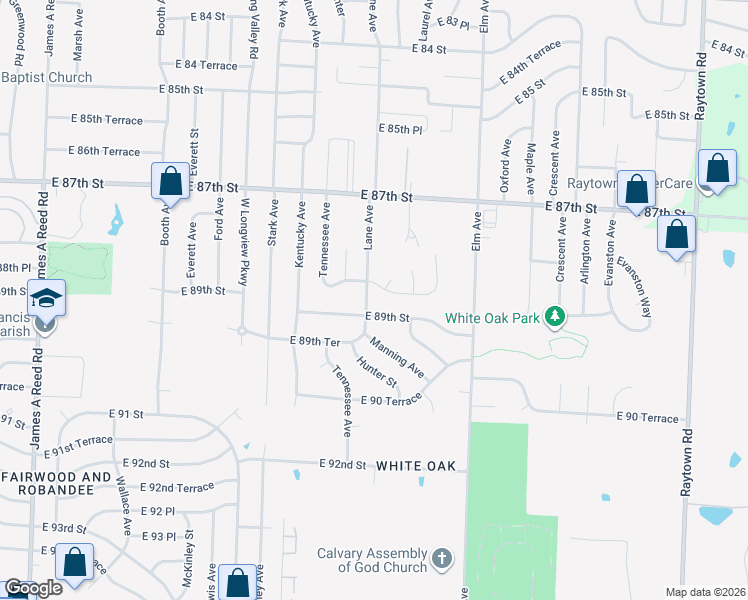 map of restaurants, bars, coffee shops, grocery stores, and more near 9009 East 88th Terrace in Kansas City