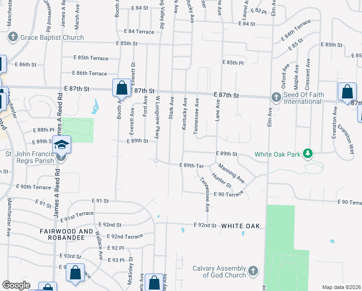 map of restaurants, bars, coffee shops, grocery stores, and more near 8817 Kentucky Avenue in Kansas City