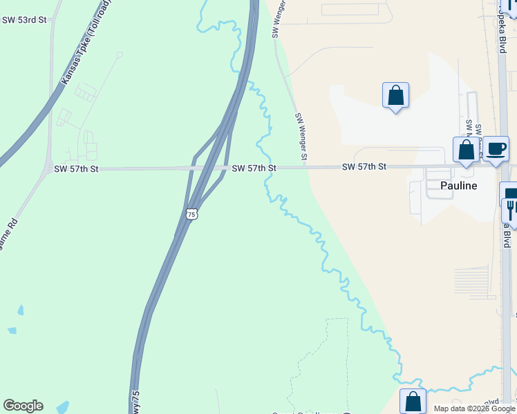 map of restaurants, bars, coffee shops, grocery stores, and more near in Topeka
