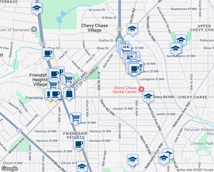 map of restaurants, bars, coffee shops, grocery stores, and more near 3933 Legation Street Northwest in Washington