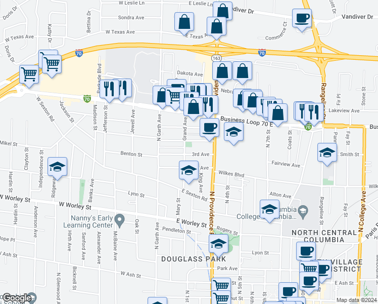 map of restaurants, bars, coffee shops, grocery stores, and more near 103 3rd Avenue in Columbia