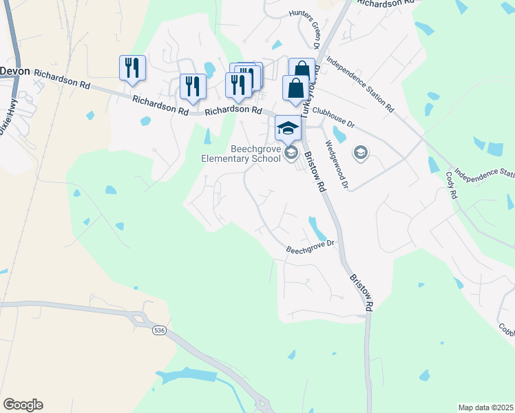 map of restaurants, bars, coffee shops, grocery stores, and more near 4217 Beechgrove Drive in Independence