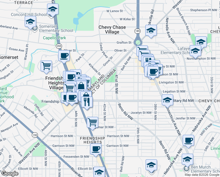 map of restaurants, bars, coffee shops, grocery stores, and more near 5431 41st Place Northwest in Washington