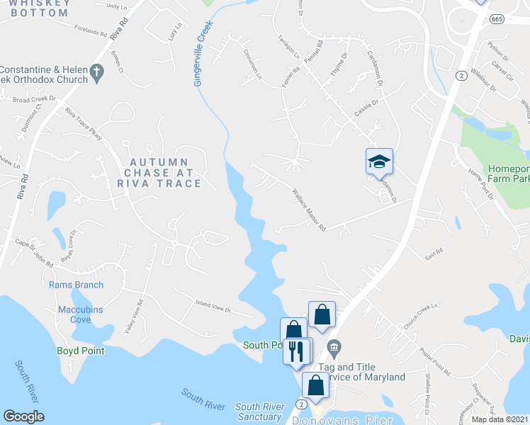 map of restaurants, bars, coffee shops, grocery stores, and more near 103 Wallace Manor Road in Edgewater