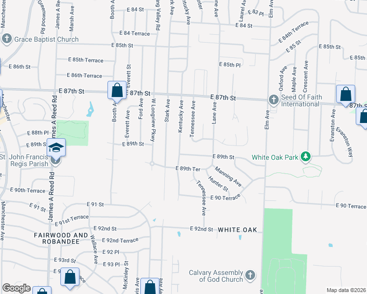 map of restaurants, bars, coffee shops, grocery stores, and more near 8817 Kentucky Avenue in Kansas City