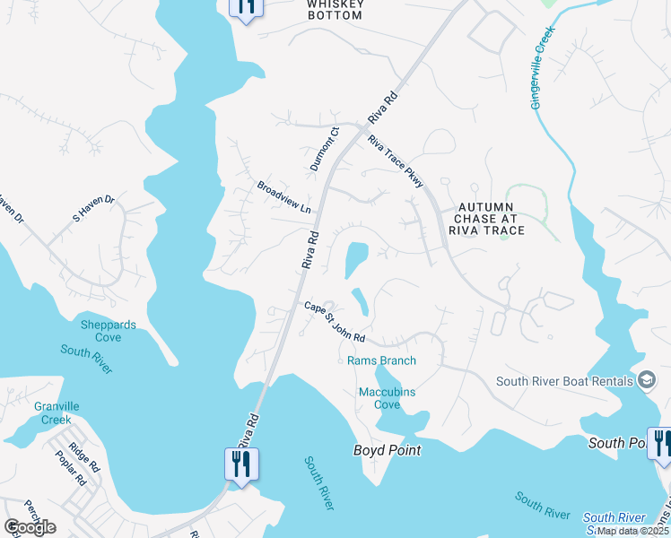 map of restaurants, bars, coffee shops, grocery stores, and more near 251 Autumn Chase Drive in Annapolis