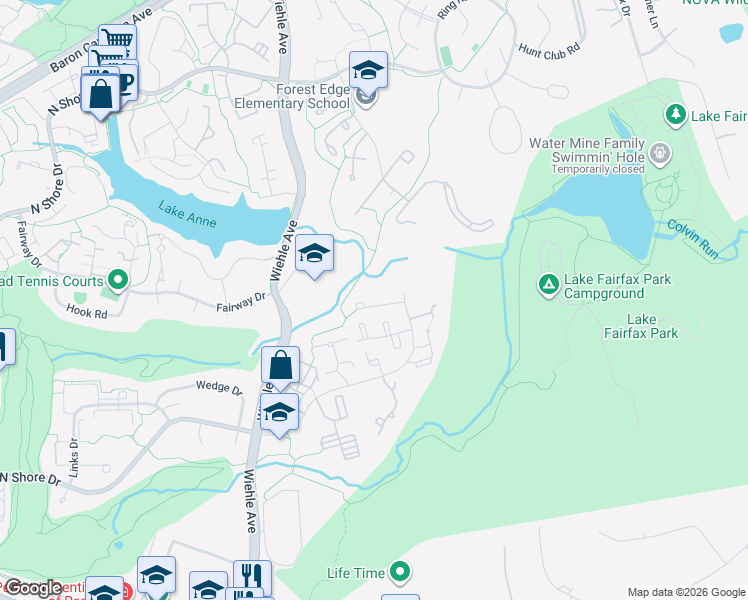 map of restaurants, bars, coffee shops, grocery stores, and more near 1518 Park Glen Court in Reston